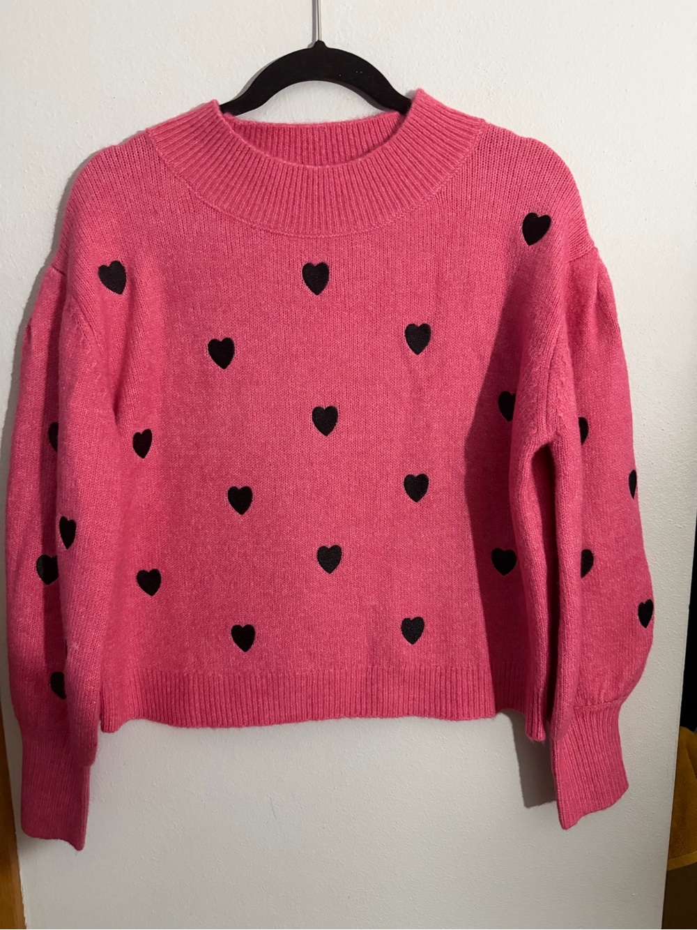 Sugarlips Hot Pink Crewneck Sweater with Black Heart Accents